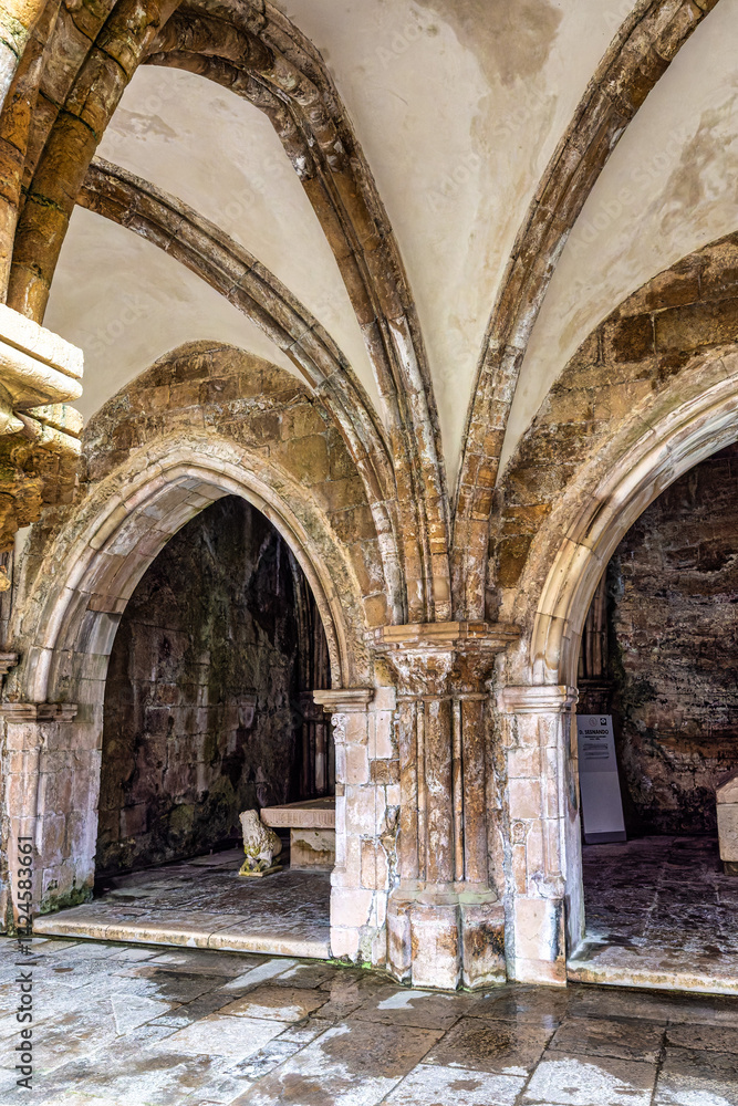 Gothic romanesque cloister of old Coimbra Cathedral, Se Velha de Coimbra in Portugal