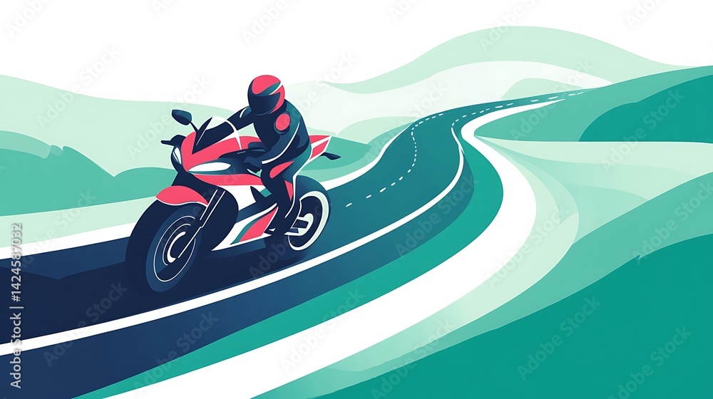 Obraz premium Motorcyclist on winding road.
