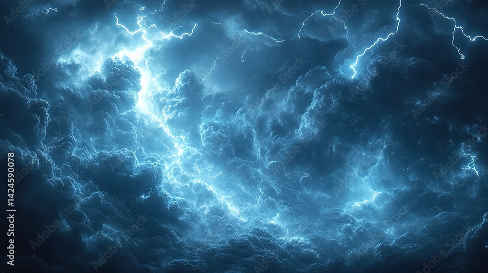Electrifying Blue Storm Cloudscape with Vivid Lightning Bolts Electrifying Blue Storm Cloudscape with Vivid Lightning Bolts