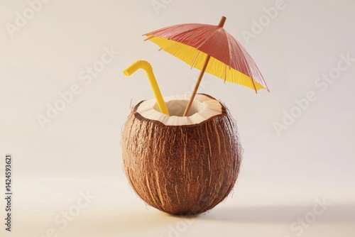 Wallpaper Mural A halved coconut with a yellow straw and a small red and yellow umbrella. Torontodigital.ca