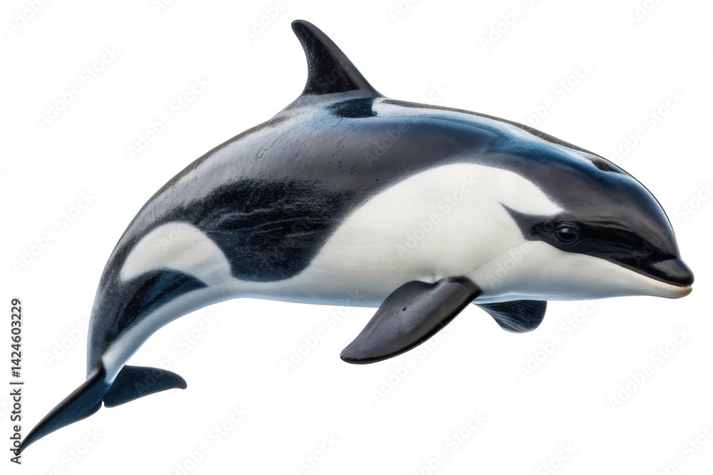 Obraz premium Dolphin swimming gracefully in clear water showcasing vibrant colors and elegant movements for marine conservation awareness