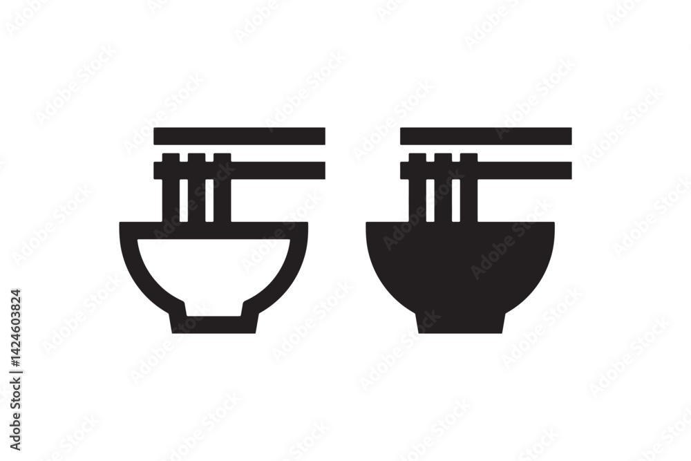 Noodle bowl icons in outline and solid black Vector Noodle bowl icons in outline and solid black Vector