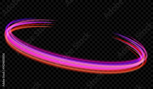 EPS10. Neon blurry circles at motion . Vector swirl trail effect . Abstract luminous rings slow shutter speed effect . Light painting . Bokeh glitter round shapes . Abstract lights at motion exposure