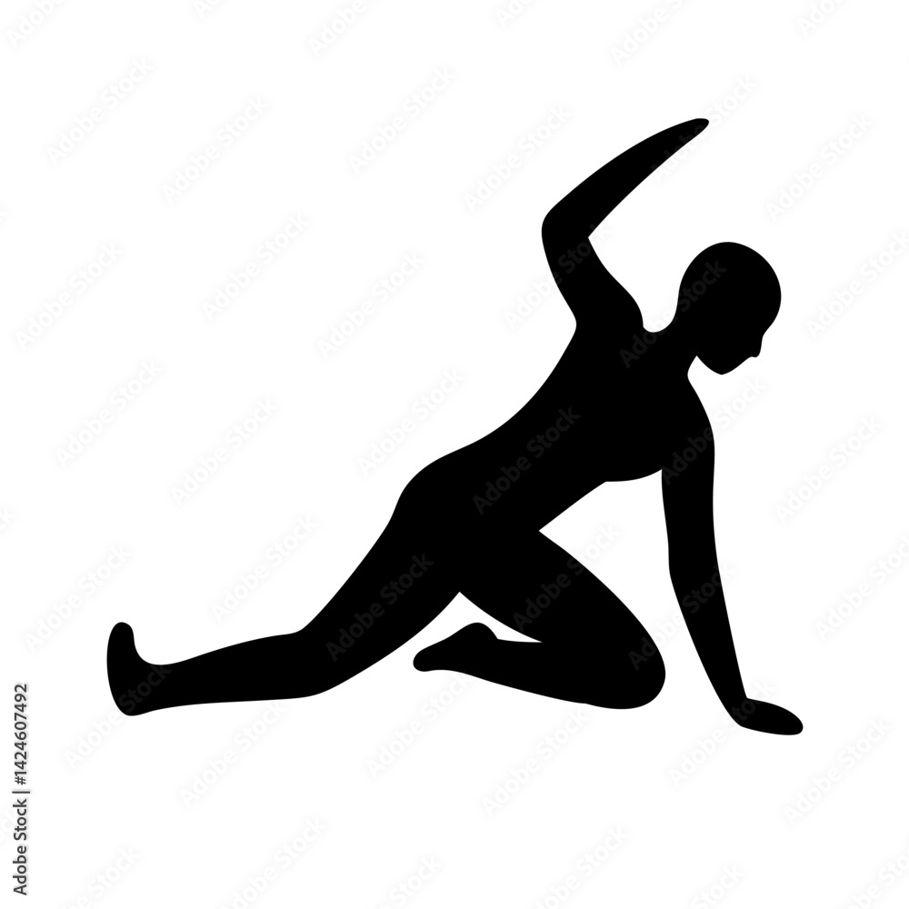Silhouette of person doing yoga pose, stretching exercise, fitness training and wellness activity pose Silhouette of person doing yoga pose, stretching exercise, fitness training and wellness activity pose