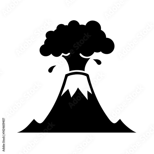 Volcano eruption vector illustration, volcanic activity, lava flow, nature disaster, black silhouette