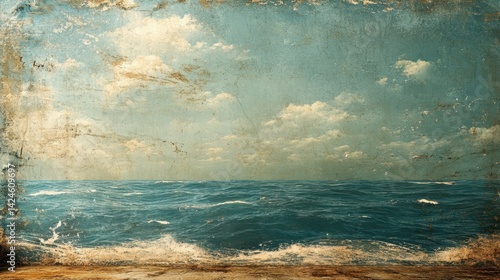 Vintage ocean scene with rustic textured clouds and sky