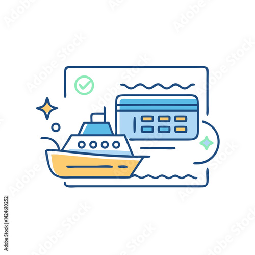 Ship with logistics icon, symbolizing delivery or transportation.