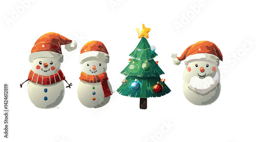 set of christmas icons, snowman and christmas tree, set of christmas trees, christmas, decoration, christmas tree, christmas decoration vector, III