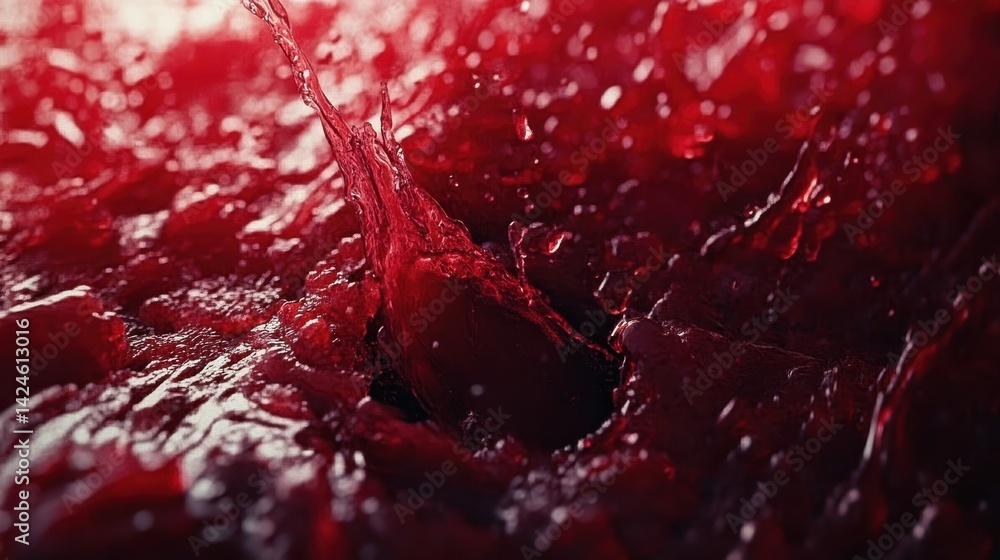 Dynamic splash of vibrant red liquid in motion with dramatic lighting Dynamic splash of vibrant red liquid in motion with dramatic lighting