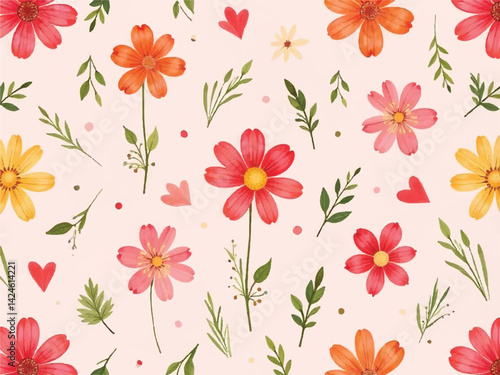 seamless floral pattern on lite red background 