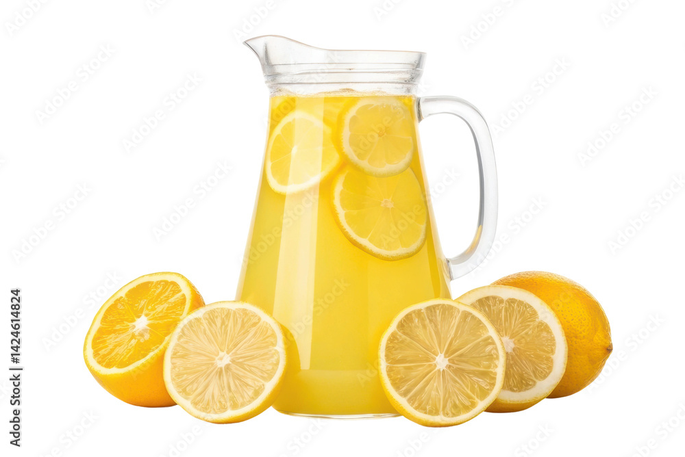 Refreshing lemonade pitcher with sliced lemons for summer gatherings and outdoor events Refreshing lemonade pitcher with sliced lemons for summer gatherings and outdoor events
