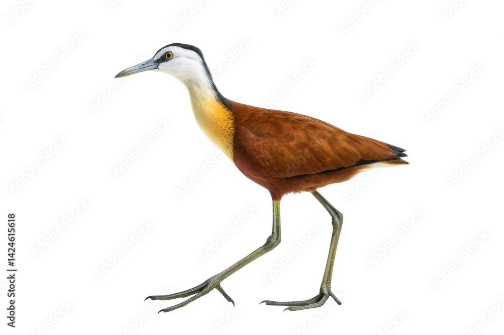 Obraz premium Beautiful water bird with striking plumage walking gracefully in natural habitat near wetlands in Africa