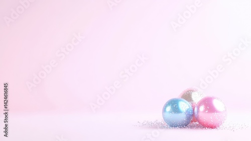Pastel spheres on a soft pink background