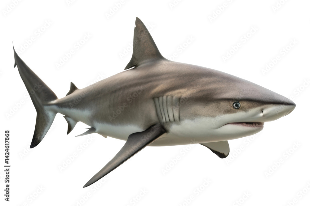 Obraz premium Depiction of a shark swimming in the ocean showing details of its body and fin structure for educational purposes