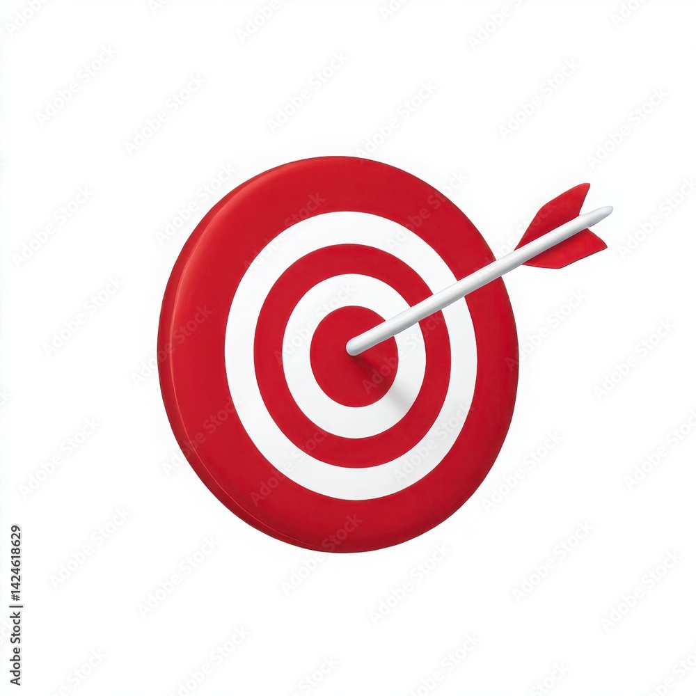 Red target with arrow in center on white background Red target with arrow in center on white background