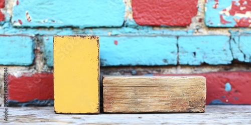 Wood Blocks on Painted Brick