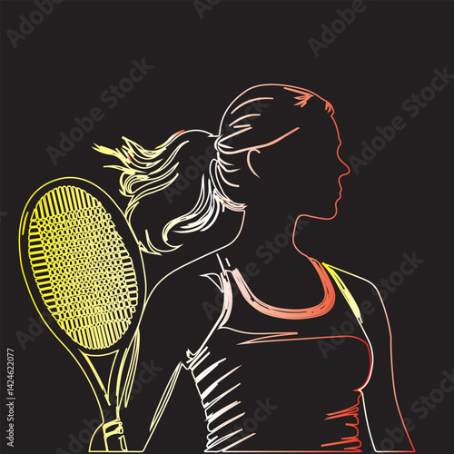 Athletes ladies female Racket players in vector art Badminton Outline art