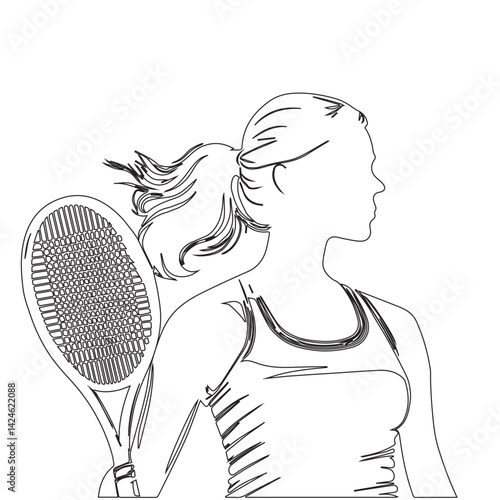 Athletes ladies female Racket players in vector art Badminton Outline art