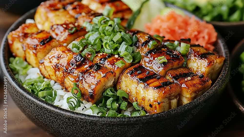 Teriyaki tofu bowl with green onions Teriyaki tofu bowl with green onions