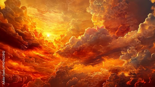 cosmic cloudscape, warm orange and red tones, smooth transitions, digital art, cosmic feel, high contrast, rich colors