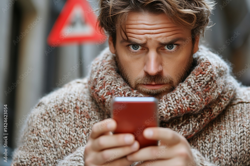 Urban Man Texting Focused Urban Man Texting Focused