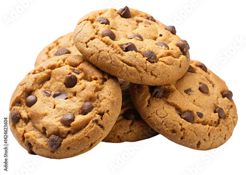 Stack of Delicious Chocolate Chip Cookies Isolated on a transparent background