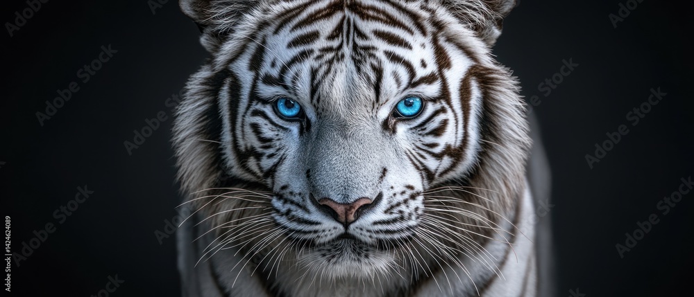 Fototapeta premium Majestic White Tiger with Piercing Blue Eyes