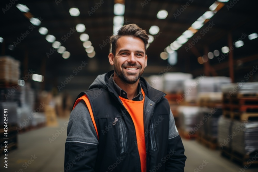 confident smiling man portrait in a factory worker confident smiling man portrait in a factory worker