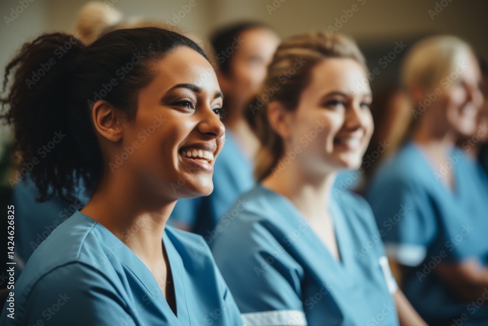 diverse group of smiling female nurses at training at college diverse group of smiling female nurses at training at college