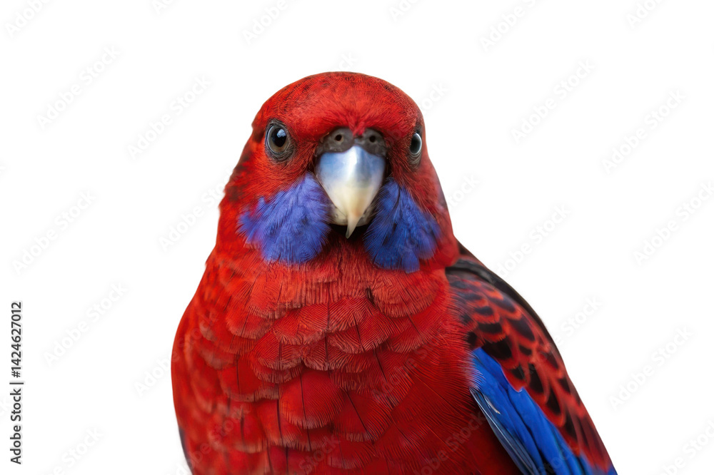 Fototapeta premium Vibrant crimson parrot showcasing striking colors and intricate patterns for wildlife enthusiasts and bird lovers