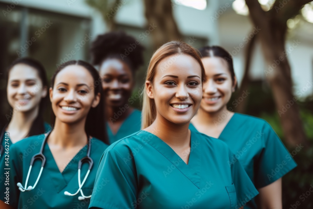 diverse group of smiling female nurses at training at college diverse group of smiling female nurses at training at college