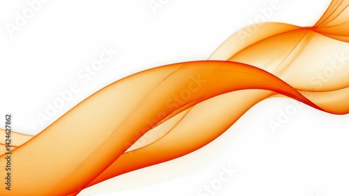 Flowing abstract orange ribbon waves on white background