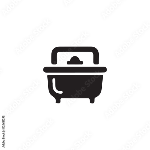 Vector Illustration of a Stylish Kitchen Pot with Lid.This simple, solid black vector graphic depicts a cooking pot with a lid and handle.