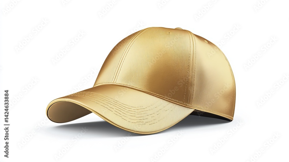 Fototapeta premium Luxury Golden Baseball Cap Mockup Template Design Premium Quality Headwear Fashion Accessory Stylish Gold Hat Apparel Branding Elegant Baseball Cap 3D Render High Resolution Image Professional men