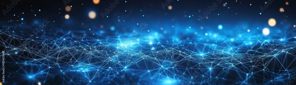 Fototapeta premium Blue Network Abstract Connection Plexus with Bokeh, technology , science
