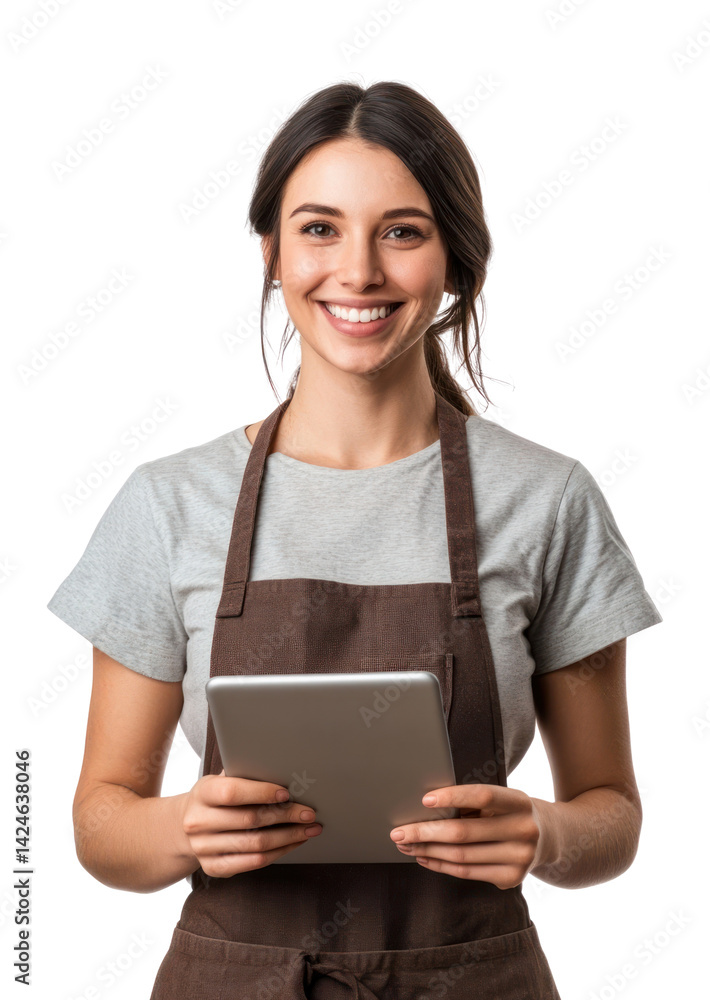 PNG Young female restaurant manager holding an iPad background smiling woman.
