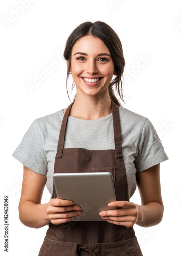 PNG Young female restaurant manager holding an iPad background smiling woman.