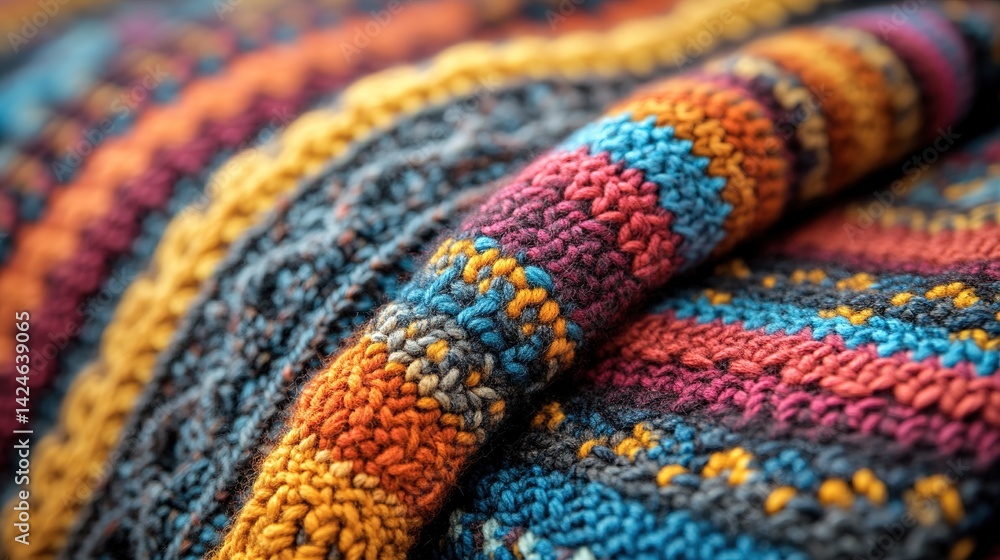 Close-up of Hand-Knitted Multicolored Wool Textile Close-up of Hand-Knitted Multicolored Wool Textile
