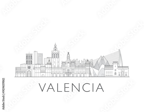 Valencia, Spain cityscape illustration skyline drawing