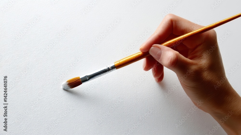 Creating art with a single brushstroke on a blank canvas in a quiet, bright studio
