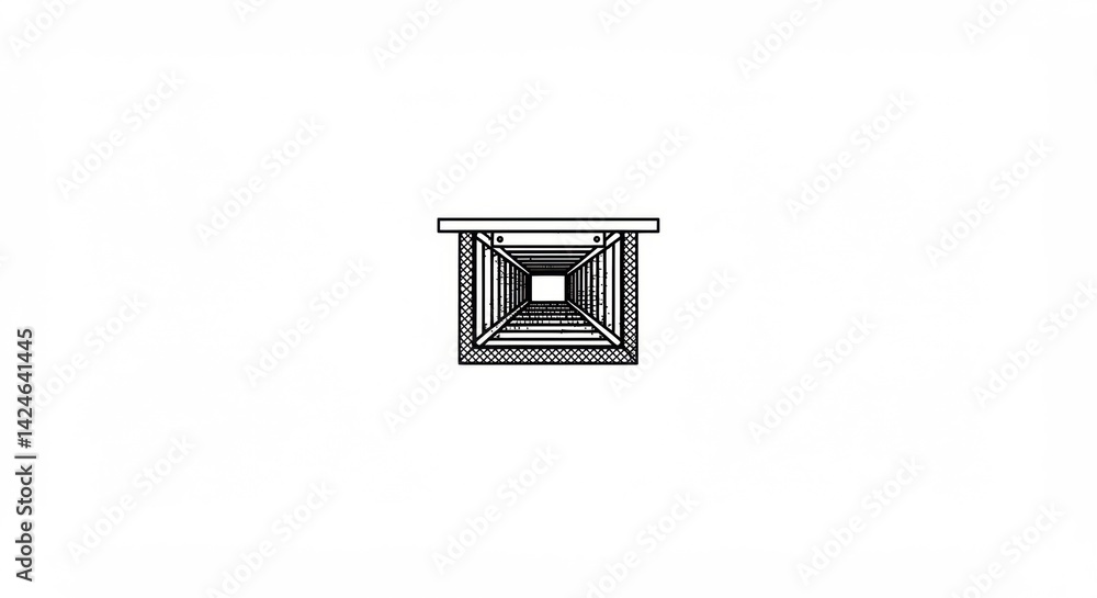Architectural Abstraction: Square Frame with Geometric Support Structure, Top View Architectural Abstraction: Square Frame with Geometric Support Structure, Top View