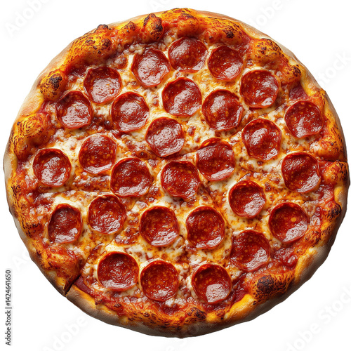 whole round spicy pepperoni salami pizza on transparent background