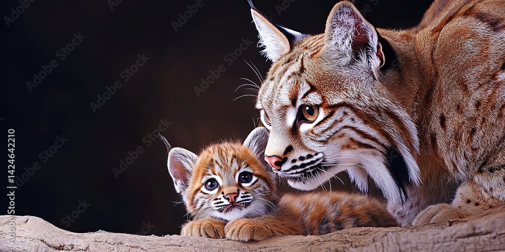Obraz premium baby bobcat with adult -