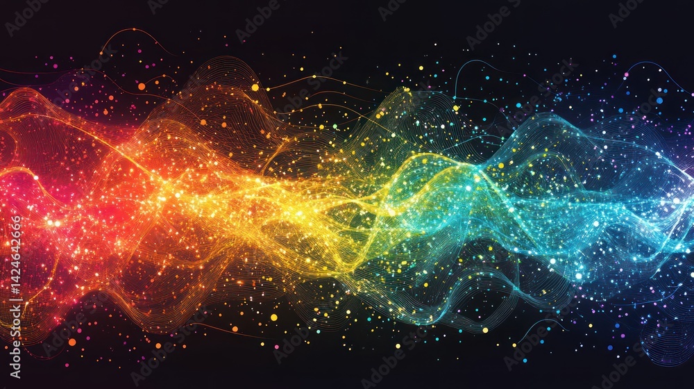 Naklejka premium Rainbow Energy Wave Abstract Art: Vibrant Colorful Glittering Flow