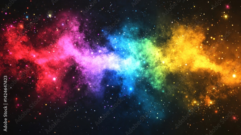 Naklejka premium Colorful nebulae streak across a star-studded night sky.