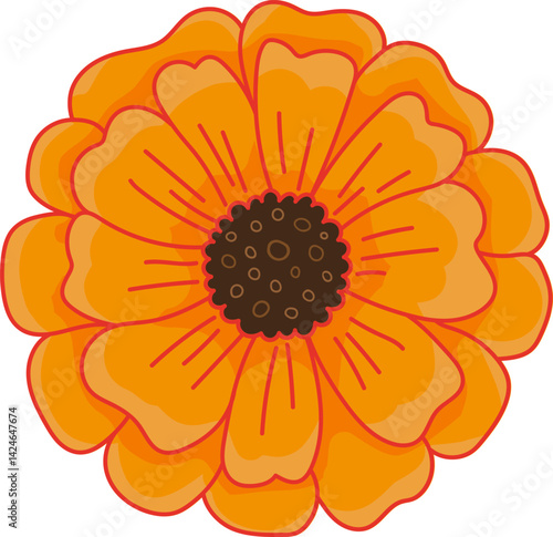bright isolated marigold flower vector illustration for cinco de mayo or day of the dead, mexican holiday symbol of memory and remembrance, vibrant orange bloom