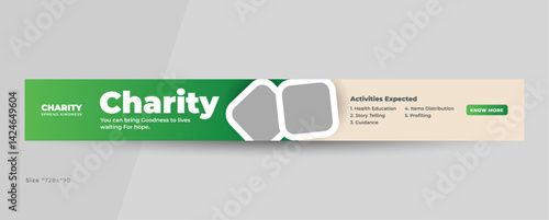 Charity web banner template | Donation fundraiser event large banner | Nonprofit campaign promotion | Humanitarian aid community
