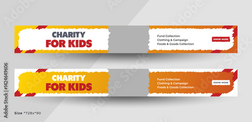 Charity web banner template set | Donation fundraiser event large banner | Nonprofit campaign promotion | Humanitarian aid community