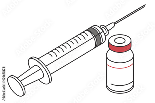 Medical Vial and Syringe Line Drawing