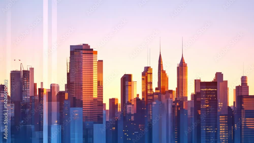 Urban skyline with digital light effects and modern architecture Urban skyline with digital light effects and modern architecture